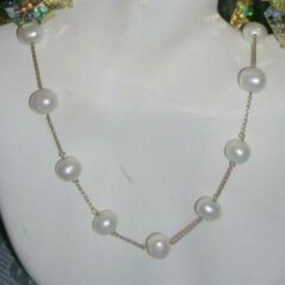 PETER BRAMS 14k SOLID Gold FW 7-7.5mm WHITE PEARL STATION 18" NECKLACE 19.4 g - Picture 5 of 5